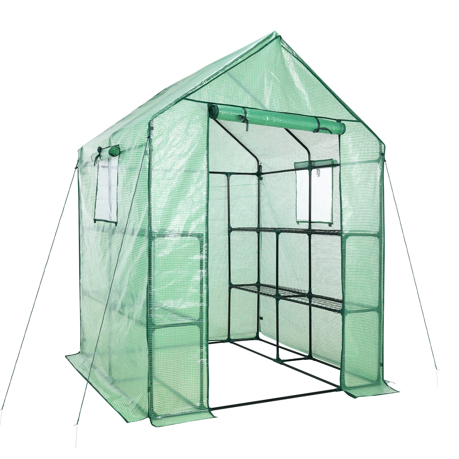 Walk-in Greenhouse with 8 Shelves, Outdoor Garden Plant House with PE Cover - Aoodor